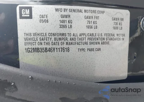 2006 Pontiac Solstice из США, поврежденный, VIN 1G2MB35B46Y117618